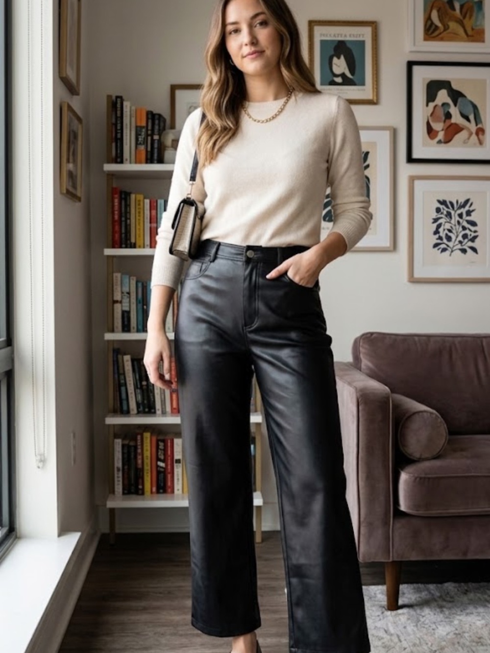 Halogen Black Faux Leather Wide Leg Pants